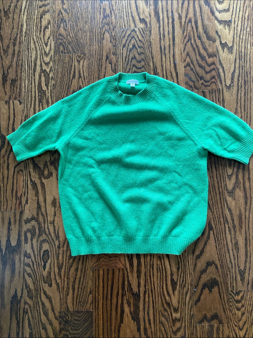 Minnie Rose Bright Green Short-Sleeve Crewneck Sweater